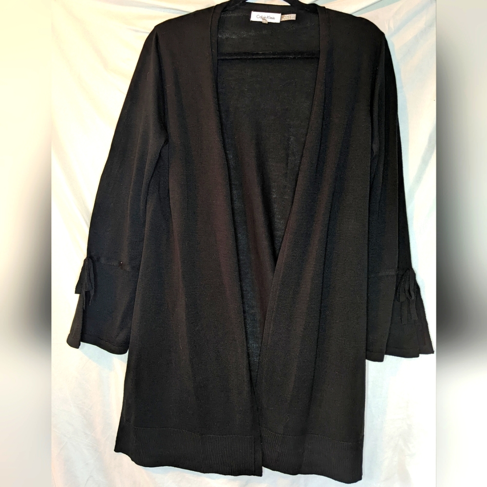 Calvin Klein Split Bell Sleeved Black Cardigan, Medium